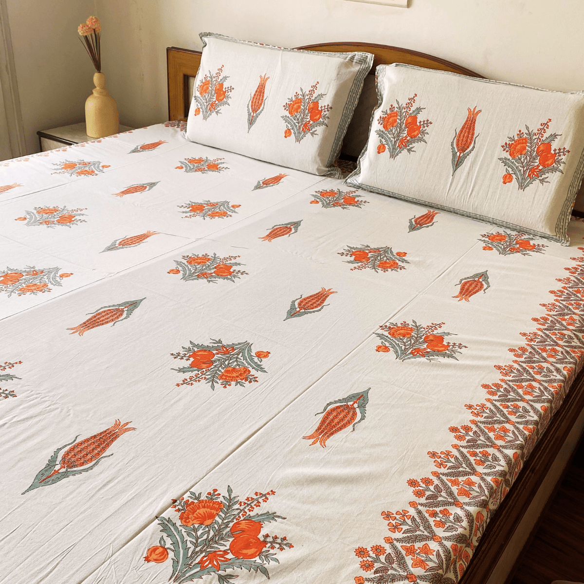 Posta Bedsheet Set 100% Cotton, King Size, 100" x 108" - Coral Slub -